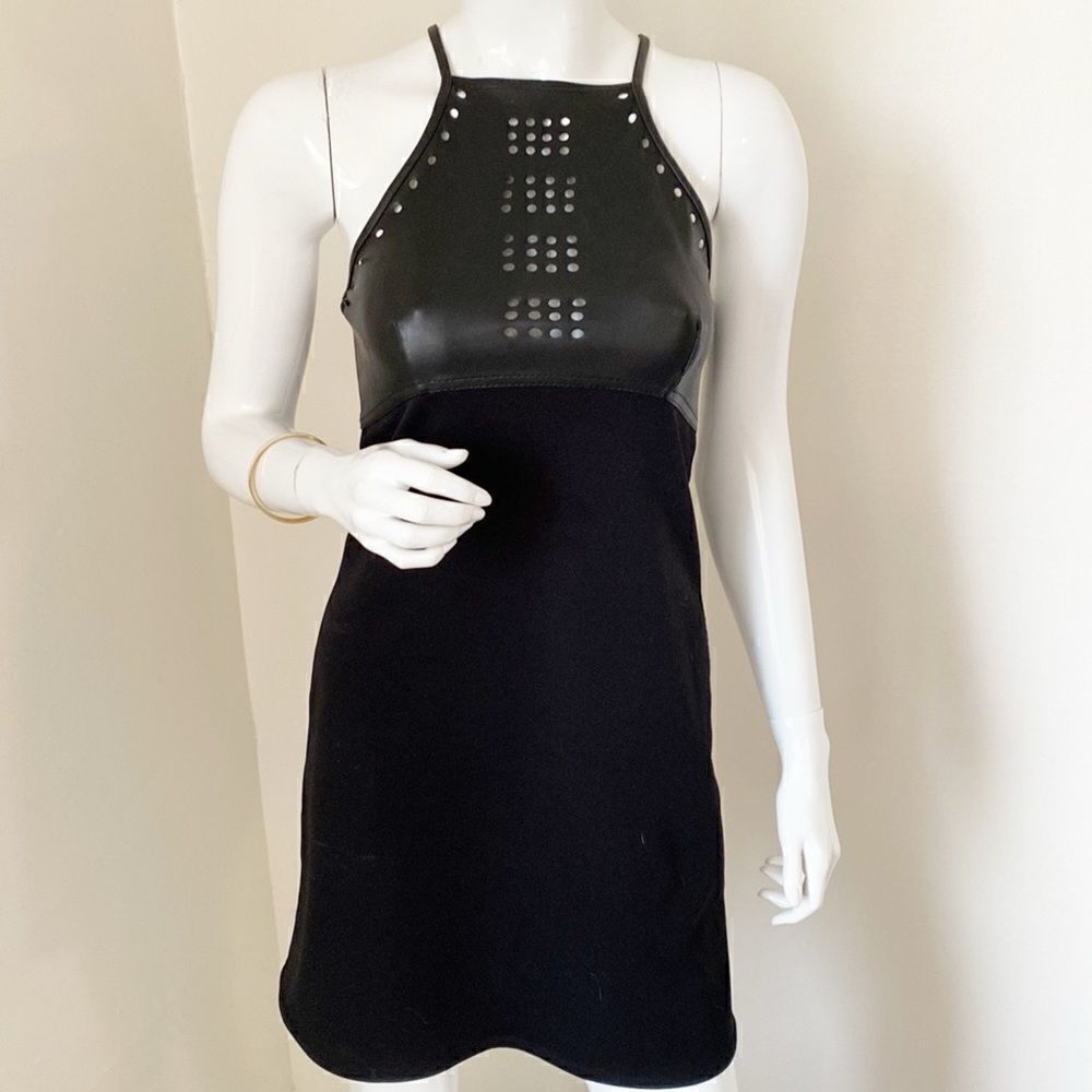 Vintage 90s Y2K Morgan De Toi Faux Vegan Leather Perforated Top Mini Dress Euro